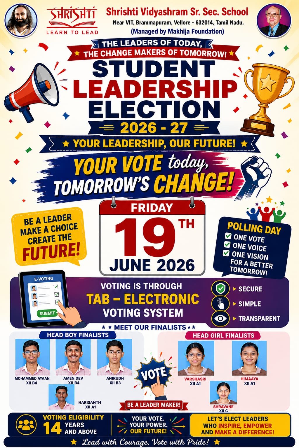 Student Leadership Election - Your Vote Today,Tomorrow's Change